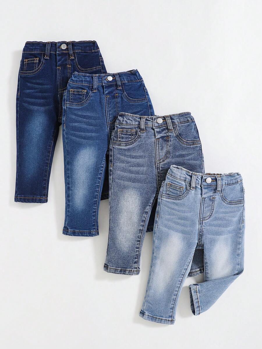 SHEIN 4pcs Baby Boy Fashion Versatile Washed Slant Pocket Jeans - Multicolor - View 1