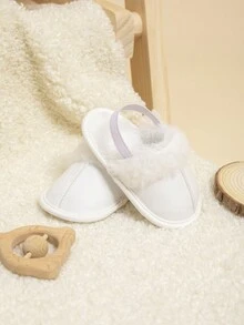 Cute Infant Slingback Slippers Fluffy Toddler Soft Sole First Walker Shoes - White - View 6