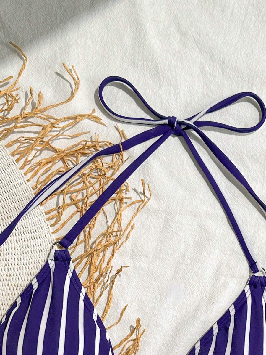 Women's Nautical Vacation Blue & White Striped Print Triangle Cup