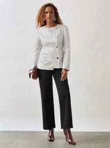 SHEIN Unity Women Floral Jacquard Round Neck Long Sleeve Single Breasted Elegant Blazer Jacket For Autumn - Cream - View 5