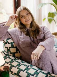 Aralina Curve Bouclay 贴袋纽扣前开衫 - 淡紫色 - 查看 8