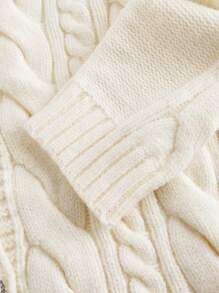 SHEIN MOD 1 szt. Damski jednolity kolor, opadające ramiona, długi rękaw, jednorzędowy, swobodny, gruby lniany kardigan, swetry jesienne, ubrania na zimną pogodę, noworoczny - Beżowy - Zobacz 7