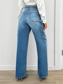 RueChic Women Button Front Pocket Simple Design Casual Denim Jeans - Medium Wash - View 4