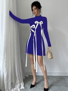 Elenzga Women's Cinched Waist Knit Sweater Dress Fall Cloth For Women - Blue - View 6