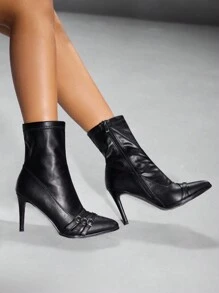 CUCCOO SZL 女士尖头高跟性感时尚修身中筒靴 - 黑色 - 查看 1