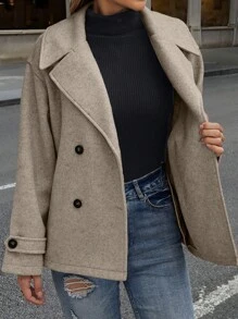 SHEIN LUNE Abrigo informal de mujer de longitud media con cuello de solapa, hombros caídos y diseño holgado, adecuado para otoño/invierno