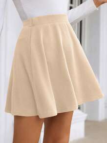 SHEIN Frenchy Casual Solid Color A-Line Skirt For Autumn - Apricot - View 4
