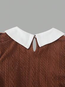 Vestido skater de niña preadolescente con cuello de volantes de punto sintético y cinturón, para primavera/otoño - Multicolor - Ver 5