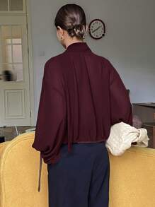 Livesso Blusa ampia a maniche lunghe con laccio, tinta unita, abbigliamento autunnale per donna - Bordò - Visualizzare 2