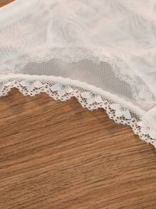 2pcs Women Lace Sheer Wireless Bra And Thong Panty Lingerie Set