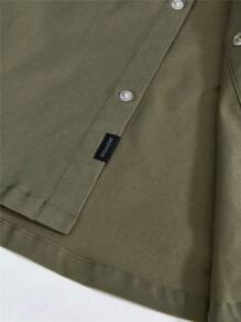 Manfinity VCAY 1件男士休闲宽松拼接长袖衬衫，秋季款 - 橄欖綠 - 查看 3