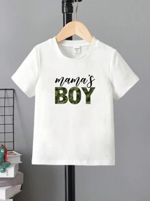 SHEIN Áo thun ngắn tay cổ tròn in logo chữ đơn giản cho bé trai, kiểu dáng thường ngày, thích hợp mặc cùng mẹ và bé (bán lẻ từng chiếc), thích hợp cho kỳ nghỉ hè. - trắng - Xem 2