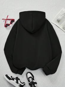 Tween Girl Numeric Print Hooded Long Sleeve Sweatshirt - Black - View 2