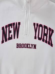 SHEIN Set de 2 piezas para niñas preadolescentes que incluye sudadera con cuello alto con estampado de letras y gráficos forrada térmicamente, y leggings negros para deporte, para otoño/invierno