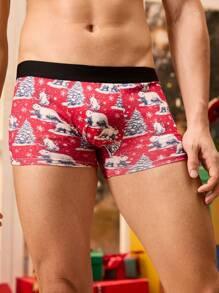 3pcs/Set Men Solid Color Patchwork Simple Boxer Briefs, Casual Everyday Wear, For Christmas