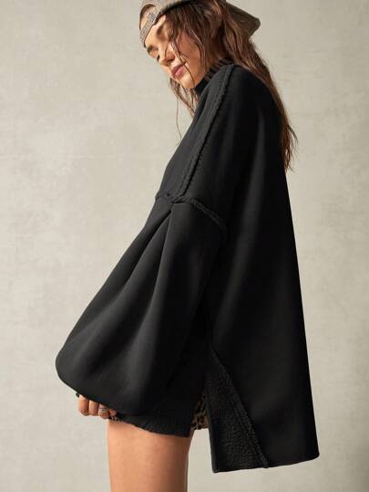 Bohemela 宽松纯色针织高领灯笼袖女式运动衫，秋冬休闲/度假