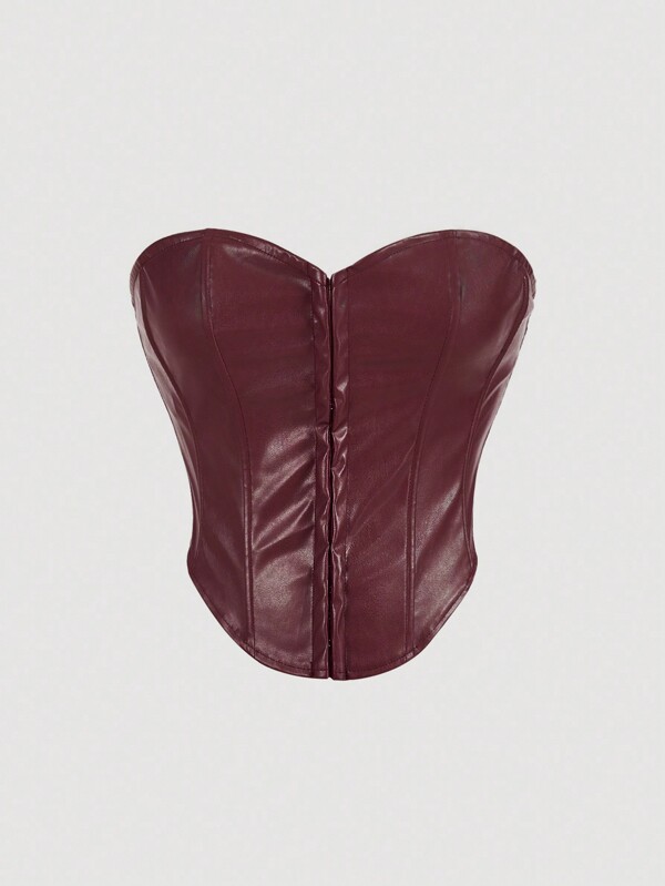 SHEIN X ELOISA & ORSON SHEIN MOD Top corset con forma de busto de PU sólido
