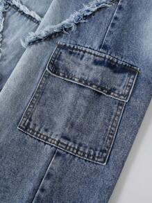 Tween Girls Youth Casual Chic Street Style Denim Washed Frayed Edge Straight Leg Jeans, Spring/Autumn