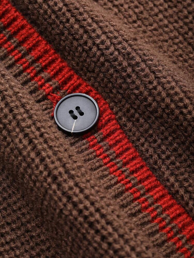Color Block Patchwork Loose Fit Long Sleeve Round Neck Pocket Front Cardigan For Women,Fall Women Clothes