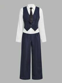 SHEIN Explorewe Teen Girl Preppy Style Casual Elegant Y2K Vest, Blouse, And Pants Set, Fashionable And Versatile, Perfect For Fall And Spring And Winter - Multicolor - View 18