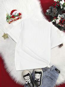 Áo thun tay ngắn in hình cây thông Noel và nơ lấp lánh cho bé gái tuổi mới lớn, Quà tặng Giáng sinh - trắng - Xem 2