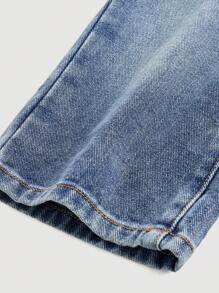 SHEIN 1 件婴儿/女宝宝简约前扣口袋牛仔裤，休闲日常穿着 - 彩色 - 查看 4