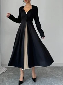 SHEIN Unity Women Elegant Butterfly Collar A-Line Jacket Fall Cloth For Women - Black - View 6