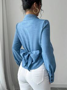 Elenzga Blusa larga de manga larga con nudo elegante para mujer, adecuada para ir al trabajo, otoño/invierno