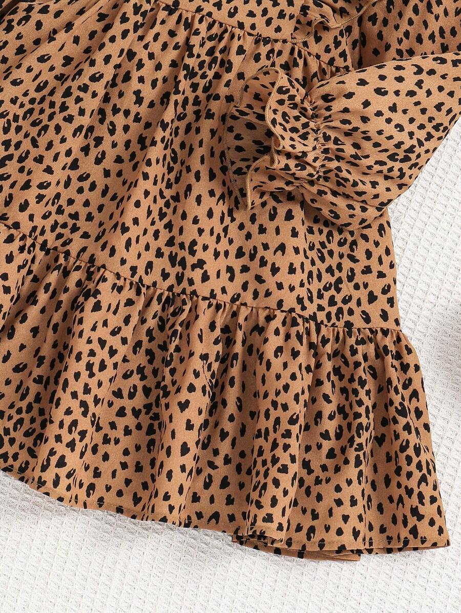 Tween Girl Summer / Fall Allover Print Ruffle Trim Flounce Sleeve Dress