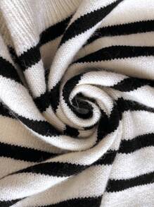 SHEIN LUNE 女士条纹圆领插肩袖休闲宽松套头毛衣，秋冬针织套头衫 - 杏色 - 查看 3