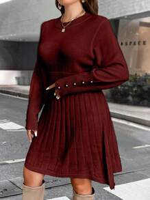 Easura Plus Size Women Elegant Solid Color Umbrella Hem Sweater Dress, For Autumn For New Year Clothes, For Winter Fall Cloth For Women