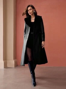 MOTF PREMIUM PU LEATHER CONTRAST FUZZY COLLAR BELTED LONGLINE COAT - Black - View 4