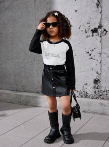 SHEIN Young Girl Solid Black Urban Retro Casual Ruffle High Waist Midi Skirt For Summer