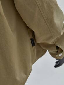 Manfinity VCAY 1 件男士编织休闲宽松长袖衬衫，时尚年轻 - 軍綠色 - 查看 6