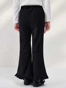 Blossori Quần ống loe dệt kim co giãn 3D rách thanh lịch kiểu Pháp cho bé gái, thích hợp cho mùa Giáng sinh, mùa thu/đông - màu đen - Xem 2