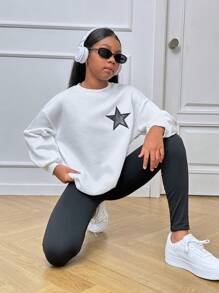 SHEIN Tween Girl Casual Knitted Crew Neck Long Sleeve Pullover Sweatshirt Set