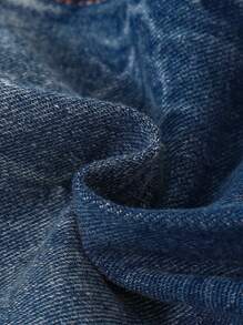 SHEIN 小男孩洗水蓝牛仔领长袖夹克，带设计细节 - 中等水洗藍 - 查看 3