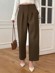 DAZY Women's Solid Color Pocket Minimal Design Casual Pants,Women Dress Pants Business Attire - Coffee Brown - View 5