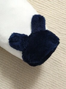 SHEIN 2 件套男婴舒适保暖简约棕熊刺绣长袖连帽连体衣和裤子家居服套装，羊毛 - 寶藍色 - 查看 4