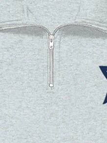 Tween Girls Star Print Dropped Shoulder Loose Sweatshirt For Vacation - Grey - View 3