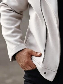 Manfinity Homme 男士春秋纯色白色前拉链长袖摩托车夹克，男士夹克，冬季夹克，秋季男士外出休闲摩托车夹克，适合朋友、丈夫、男朋友的礼物，老款风格 - 杏色 - 查看 7