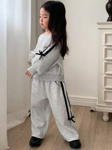 Dazy Kids 2pcs/Set Young Girl Round Neck Knit Sweatshirt Sets, Fall - Light Grey - View 6