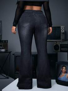 SHEIN ICON Quần Jeans Đơn Giản Thường Ngày Cho Nữ Cỡ Lớn - màu đen - Xem 2