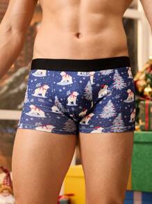 3pcs/Set Men Solid Color Patchwork Simple Boxer Briefs, Casual Everyday Wear, For Christmas