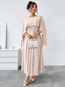 DreamSkyne Plus Size Women Elegant Solid Color Fish Tail Hooded Cape Midi Dress Maxi Women Outfit - Baby Pink - View 9