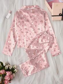 SHEIN Explorewe 2 pièces Set pour adolescentes, haut tunique à manches longues et col cranté rose décontracté avec pantalon long pour la détente - Rose bonbon - Voir 2
