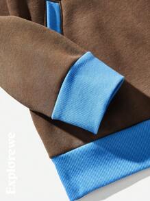 SHEIN 2 Stücke Tween Jungen Zwischengrößen Set mit Buchstaben Muster und Kontrast Farbe, Raglanärmel Jacke und Hose, lässiger Herbstoutfit