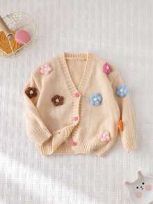 Cozy Pixies Baby Girl 3D Floral Soft Knitted Cardigan, Casual And Versatile, Suitable For Autumn/Winter