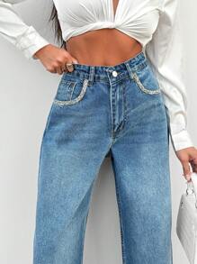 RueChic Women Button Front Pocket Simple Design Casual Denim Jeans - Medium Wash - View 6