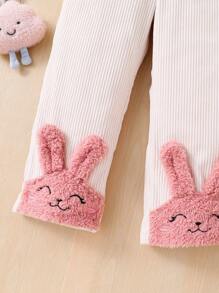 Young Girl And Young Girl Cute Rabbit Double-Faced Fleece Patchwork Corduroy Pants,Great For Casual & Daily Wear & School Daily, Mom And Daughter Matching